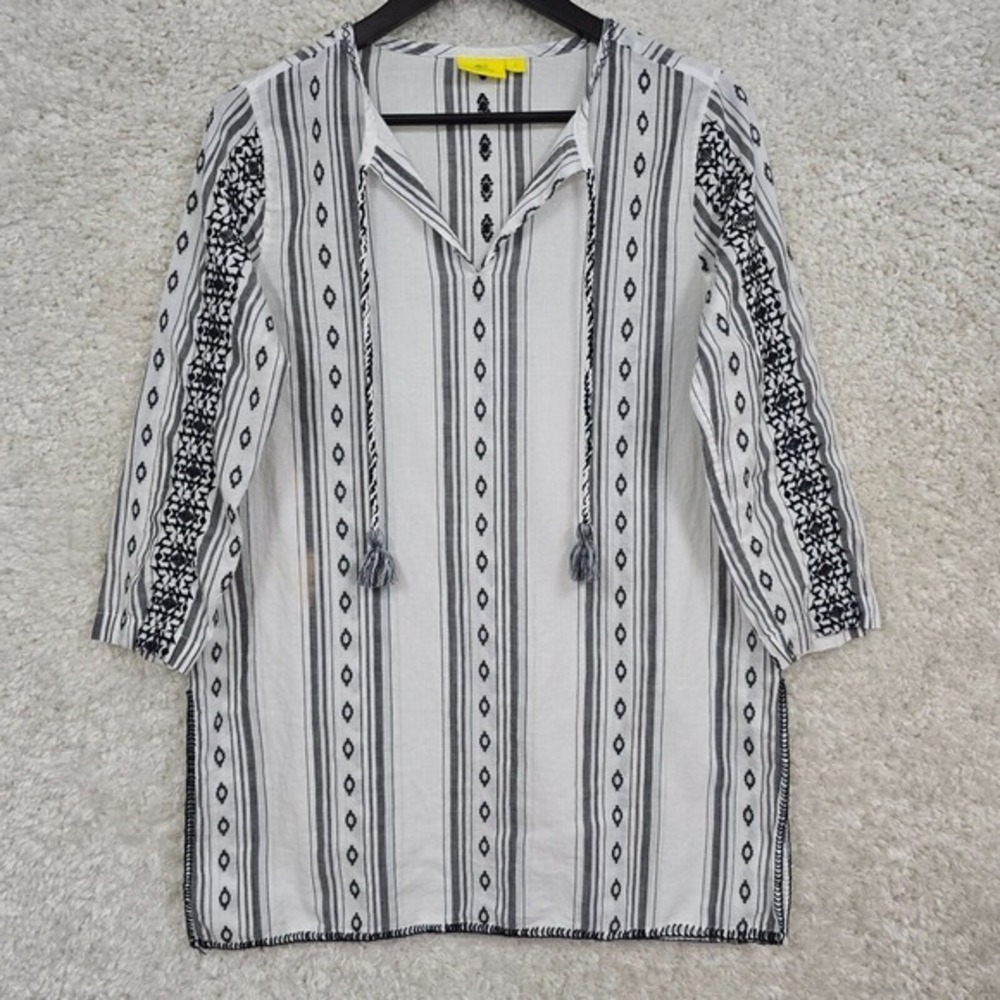 Roller Rabbit Tunic Women Small White Embroidered Tassel Boho Peasant Top